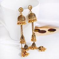 Ethnic Gold Color Afghan Long Tassel Bead Drop Earrings Bollywood Jewellery Bell Jhumka Indian Earri