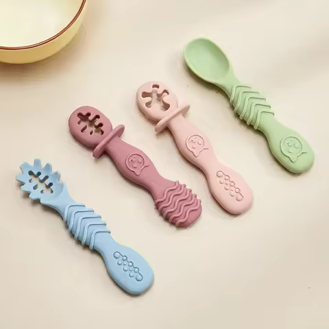 4pcs Assorted Silicone Spoon Set, rabbit pattern hollow design, for puree & solid food, newborn acce