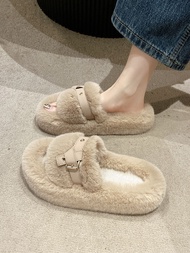 2024 Furry Slippers Warm Furry Slippers Women's Outer Wear 2024 Autumn Winter Niche Design Fashionab