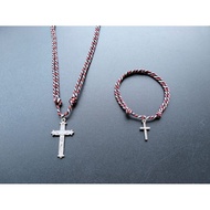 KG47 2MM TRIDATU ROPE CATHOLIC CROSS NECKLACE + BRACELET PACKAGE