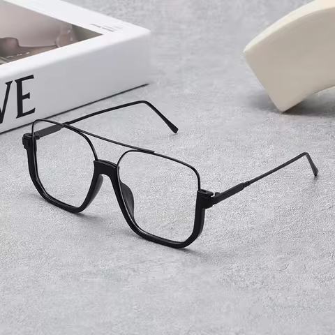 1PC Vintage Oversized Clear Glasses Fashion Square Shades For Women Men Trendy Popular Half Metal Fr