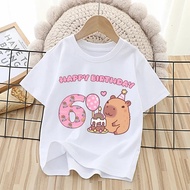 Capybara Kids T-Shirt Anime Cartoon Print Birthday 4/5/6/7/8/9 Years Old Casual Children's Clothing