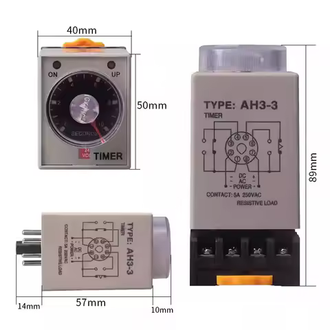AC 36V 110V 220V 380V DC 24V Delay Timer Time Relay 0~60 Seconds 0~60 Minutes AH3-3 with Socket Base