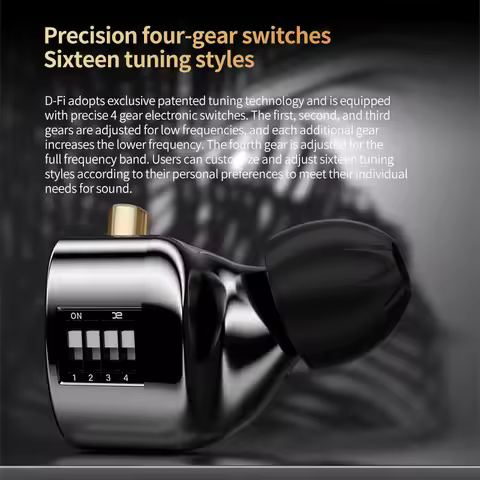 KZ-D-Fi Noise Canceling Headphones, HiFi Bass Earbuds Monitor, 4-Level Tuning Switch Headphone, Spor