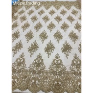 Kain Lace Meter( Soft Gold ) / Lace Fabric Beaded / Embroidery Lace Fabric for high grade dresses baju pengantin