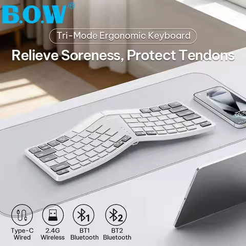 Ergonomic Bluetooth&2.4G&Wired Split Keyboard for Window/Mac OS/Android,Rechargeable 80Key Wireless 