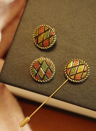 S6 Vintage 1973 金色馬賽克感別針夾式耳環套組 SARAH