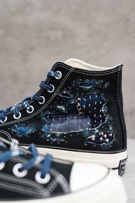 藍染拼布高筒Converse鞋