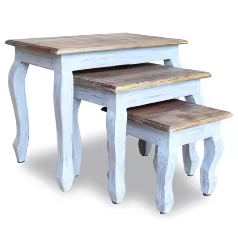 3-Piece Solid Mahogany Wood Nesting Table Set – Stylish & Versatile Home Decor