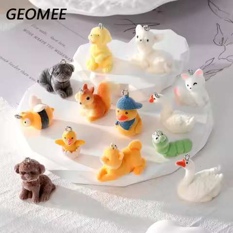 6pcs Kawaii Fluffy Animal Resin Charms Mix 3D Fox Caterpillar Dog Duck Swan Pendant Diy For Earring 