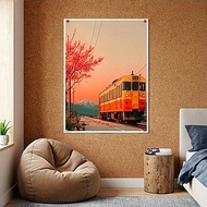櫻色列車 藝術微噴 日系動漫清新櫻花富士山掛畫 質感空間療癒佈