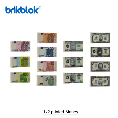 MOC Printed Tiles Building Block Toys 1x2 Money Banknote Construction Brick