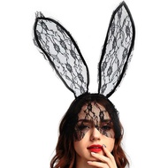 Catery Black Lace Bunny Ears Bunny Mask Rabbit Ears Headband Halloween Accessories for Women