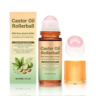 1 PCS Rose Quartz Castor Oil Roller: 100% Cold Pressed Moisturizing Oil with Rose Quartz Roller Ball