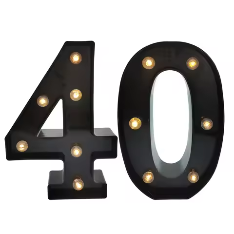 2Pcs 18 21st 30th 40th 50th 60th Black Number LED String Night Light Lamp Happy Adult Birthday Anniv