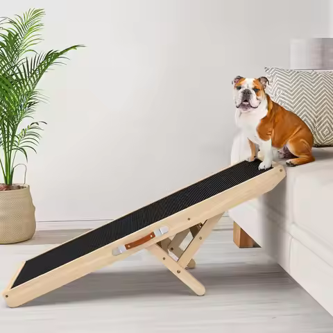 Dog Ramp for Couch with Non-Slip Silicone Mat, 39' Wooden Pet Ramps for Small Dogs, Hold up to 100lb