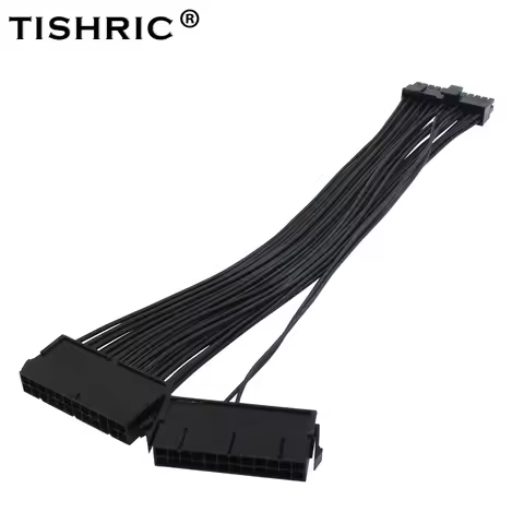 TISHRIC Dual PSU ATX 24Pin Extension Cable Adapter ATX 20+4 24Pin Power Supply Sync Starter ADD2PSU 
