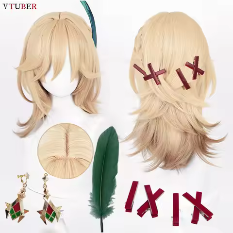 High Quality Kaveh Cosplay Wig Game Genshin Impact Kaveh Wig 50cm Long Linen Gold With Braid Heat Re