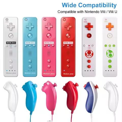 1 pair Set Motion Plus Remote Controller Wii Remote Controller Gamepad with Nunchuck Controller for 