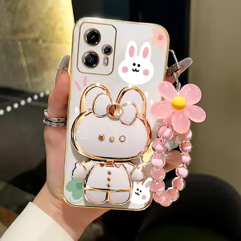 G 13 23 Flower Strap Cute Rabbit Phone Holder Case On For Mototola Moto G13 G23 MotoG13 MotorolaG23 