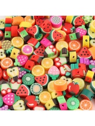 50 piezas cuentas de arcilla de polímero de frutas, encantos de cuentas de arcilla de frutas, cuentas divisorias con temática de frutas para hacer joyas de collares, pulseras y accesorios
