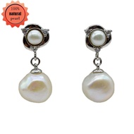 Natural Pearl Earrings Baroque Style Pendant Fashion 925 Silver Women Earrings