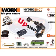 WORX WG620U Hydroshot Power Cleaning - Upsize 2 x 2Ah Li-ion with Quick Charger