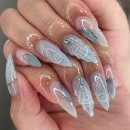 Wearing Nails Finished Product Cool Color Series 3D Water Drop Shell Manicure Almond Type Fake Nails