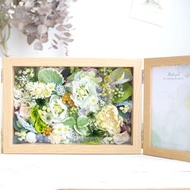 【照片更換OK / 生日/結婚禮物】綠漸層保鮮花和乾燥花雙層相框相框/花盒