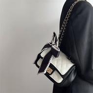 Korean FT67 White Leather Sling Bag with Black Stripes 20x6x11cm