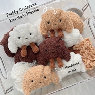 (Mustsee Handmade) Fluffy Croissant Keychain Plushie, Croissant Bag Charm, Cute Baguette Croissant
