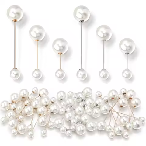 10pcs Imitation Pearl Brooch Pins 38/54/73mm Beige Double Pearl Safety Pins For Jewelry Making Party