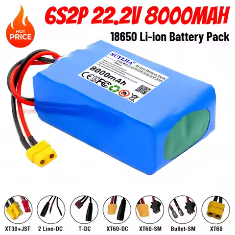 22.2V 6S2P 8000mAh 18650 Lithium Battery Pack with BMS for Electric Motorcycle 24V Camping Equipment