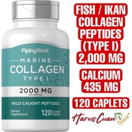 Piping Rock Marine Collagen Type I Fish Ikan 2000 mg Plus Calcium 120 Tablets