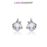 LAZO DIAMOND Sea of Beauty Sparkling Waves Pearl and Diamond Stud Earrings in 375/9K White Gold