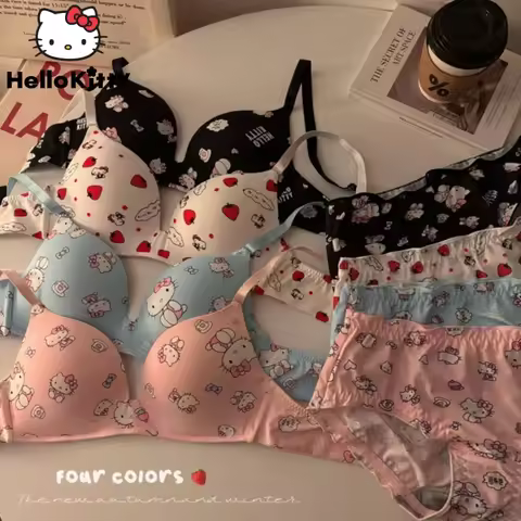 Sanrio Hello Kitty Cute Bra Set Women Japanese Style Aesthetic Underwear Panties 2 Piece Suit Y2k Gi