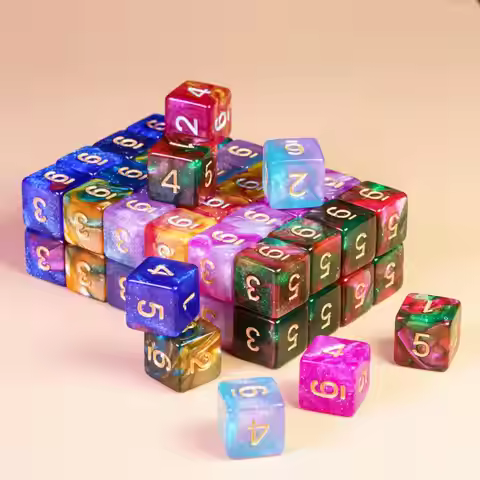 10Pcs D6 Galaxy Nebula Dice With Pouch Durable Glitter 6Sides Dice Set D6 for Tabletop Role Playing 