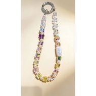 Iridescent Aurora Crystal Cube Phone Lanyard-Aurora Borealis Beaded Wristlet,Aesthetic Butterfly&Pea