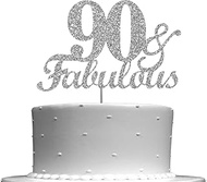 Fabulous & 90 Silver Glitter Cake Topper, 90th Birthday Party Decorations Ideas, Premium Quality Dec