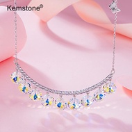 Kemstone Shiny Blue/Clear Round Austrian Crystal Beads Bent Pendant Fashion Women Necklace
