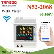 WIFI สมาร์ทมิเตอร์ N52-2068 วัดพลังงานไฟฟ้า AC 40-300V 0-100A แบบเกาะราง สามารถดูผ่านมือถือ รุ่น WIF