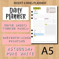 Daily Today Planner Journal Inserts Paper Loose Leaf Notebook Refill A5 6 Ring Holes