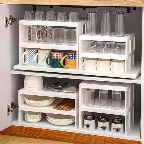 WORTHBUY Cabinet Cup Storage Rack Stackable Glass Cup Drying Rack Plastic Layered Organizer Shelf Ki
