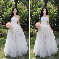 SIZE>65KG EXTREMELY BEAUTIFUL 2 IN 1 PRINCESS DRESS WITH FLOWERS AND STONE Mesh
