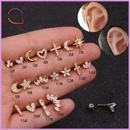 POCHA511 1PC แฟชั่นใหม่ กระดูกอ่อน Helix Tragus สตาร์ มูน ฮาร์ท ต่างหูสตั๊ด เครื่องประดับร่างกาย CZ 