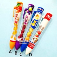Funbox 日版 日本零食品牌 黑色 原子筆 各售$55/枝 (meiji 明治果汁軟糖溫州蜜柑 / meiji 明治果汁軟糖葡萄 / Fujipan 牛油卷 / 森永加糖煉奶)