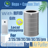 【gray-RFID】Replacement Compatible with Xiaomi 2/2S/2H/2C/3H/3C/3S/pro Filter Air Purifier Accessories HEPA&amp;Active Carbon