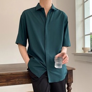 STAR FRUIT Áo sơ mi nam tay ngắn rộng và viscose mỏng Hàn Quốc Áo sơ mi giản dị áo có tay ngắn