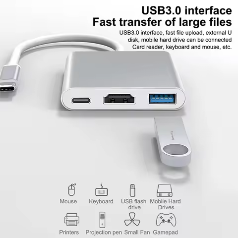 3 in 1 USB Type C Hub to 4K HDMI HDTV Type-C USB 3.1 For iPad Pro 2018 2020 Huawei Samsung S8 Plus T