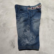 Celana Pendek denim jeans sukajan ryu koi bordir bekas